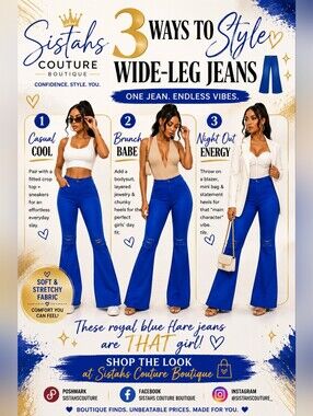 Royal Blue Bellbottom Jeans 💙 | Stretchy Distressed Flare Denim